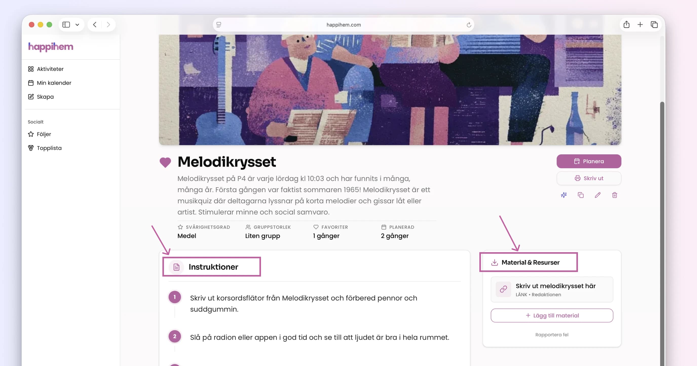 Material och instruktioner