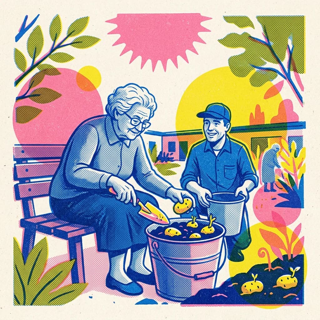 Sätta potatis i hink