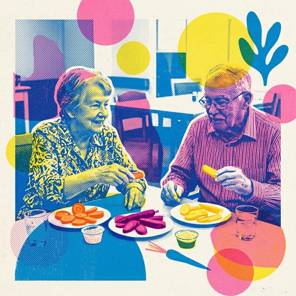 Provsmakning av färgglada morötter