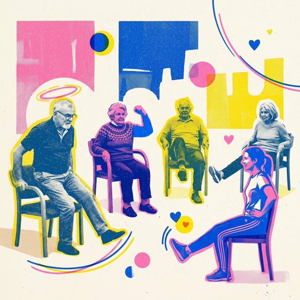 Balans- och styrkepass på stol