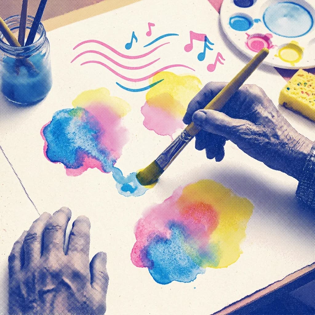 Vattenmålning med mjuk musik