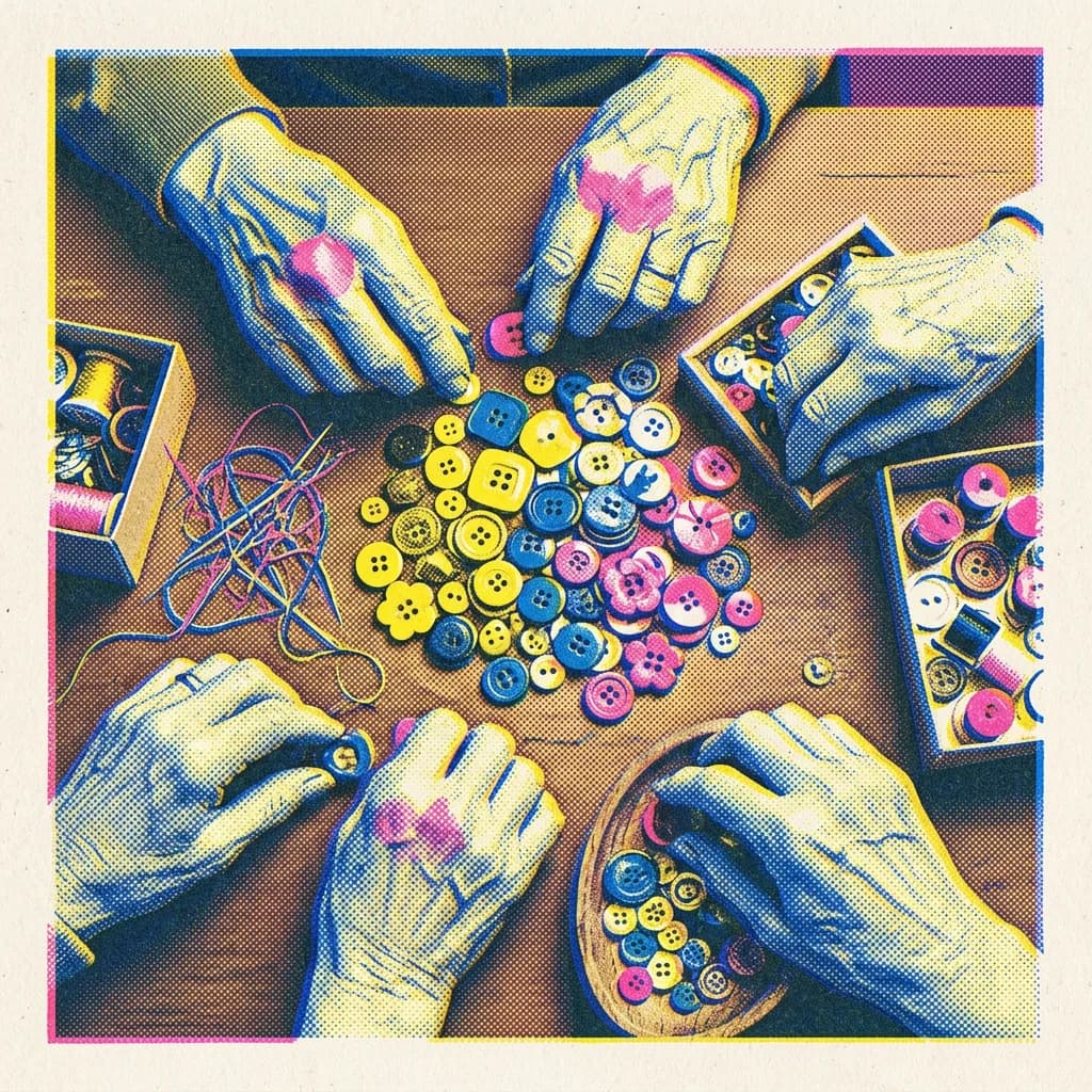 Sortera knappar och sybehör